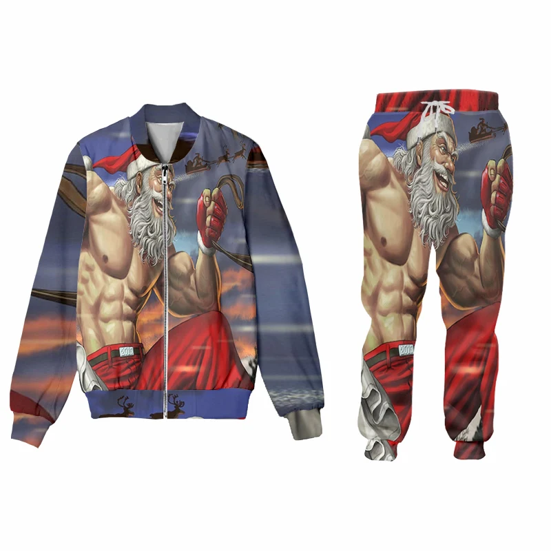 

2022 New Christmas Halloween Print Man Tracksuits Sportswear Fashion 2 Piece Plus Size Jacket Suits Sport Wearing Pants Dropship