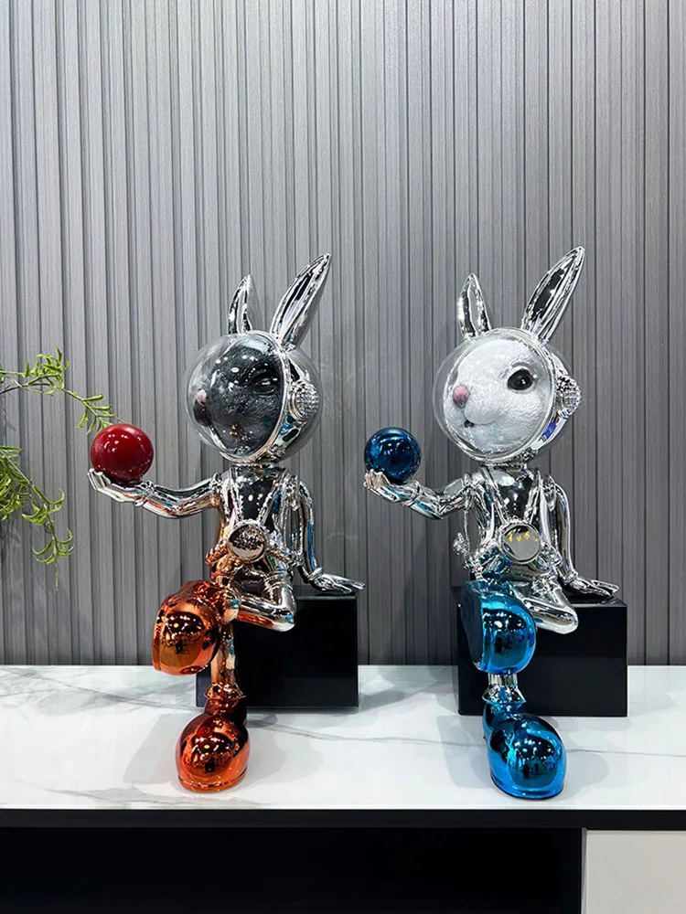 Space Machinery Rabbit Statue,Animal Ornament,Luxury Living Room,TV Cabinet,Plating Cartoon Sculpture Decoration,Customized,50cm