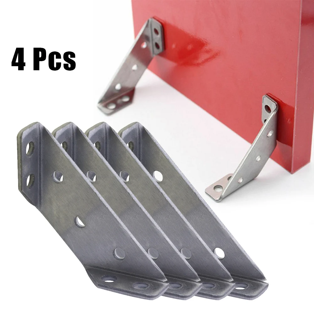 4PCS Stainless Steel Angle Brackets for Corner Reinforcement in Furniture and Wood Structure with 2mm Thick Steel