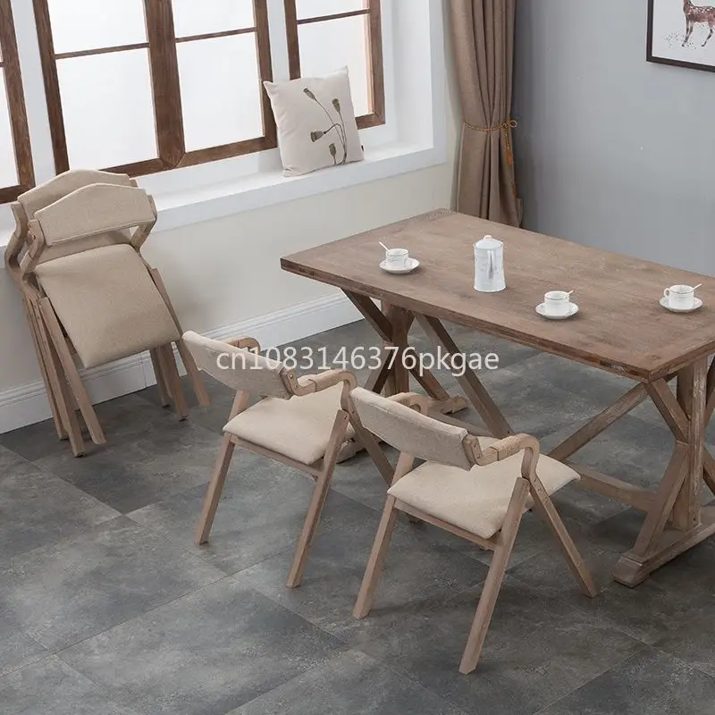 Curved Wood Modern Simple Retro Folding Dining Chair Back Cloth Art Study Leisure Chair Furniture