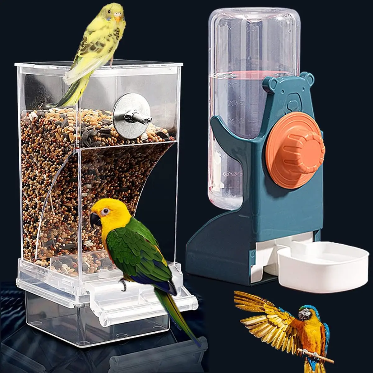 1pc/2pcs Bird Feeder Water Dispenser Automatic Parrot Feeder Cage Clear Parakeet Seed Container Food Feeder Drinker for Cage