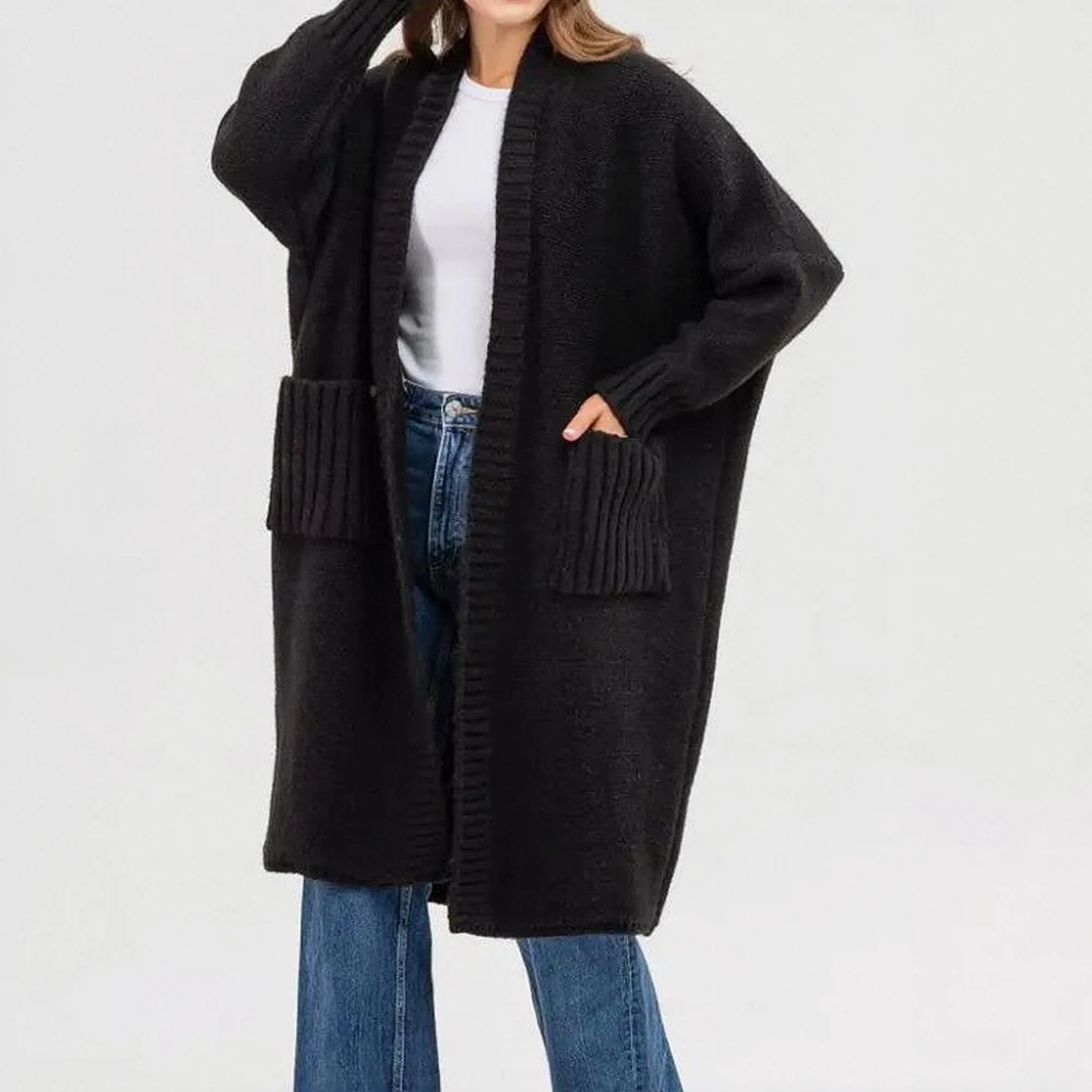 سترات نسائية بأكمام طويلة مفتوحة من الأمام سترات طويلة غير رسمية للخريف والشتاء موضة يومية جديدة أنيقة عادية