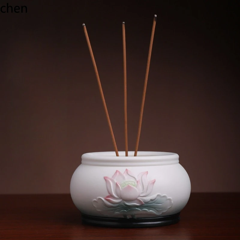 CZ  front offering ceramic lotus  burner incense stick home indoor burning  Guanyin Buddha Buddha utensils supplies