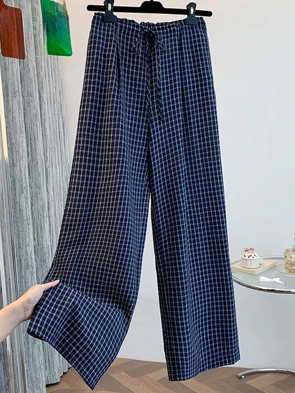 

Хлопковые клетчатые брюки с высокой талией, большие размеры, женская одежда, повседневные свободные длинные брюки, широкие брюки с защитой от солнца