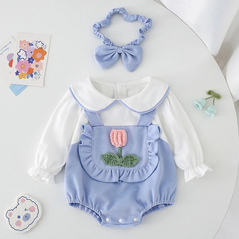 

Infant Baby Girls Long Sleeves Sweet Flower Embroider Jumpsuits Newborn Kids Baby Girls Princess Children Rompers