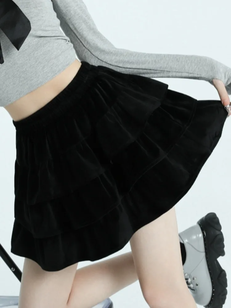 Ballet Sle Fluwelen Taartrok Hoge Taille A-lijn Gezwollen ort Rok Dames Herfst Winter Afslankende f-lengte Rokken