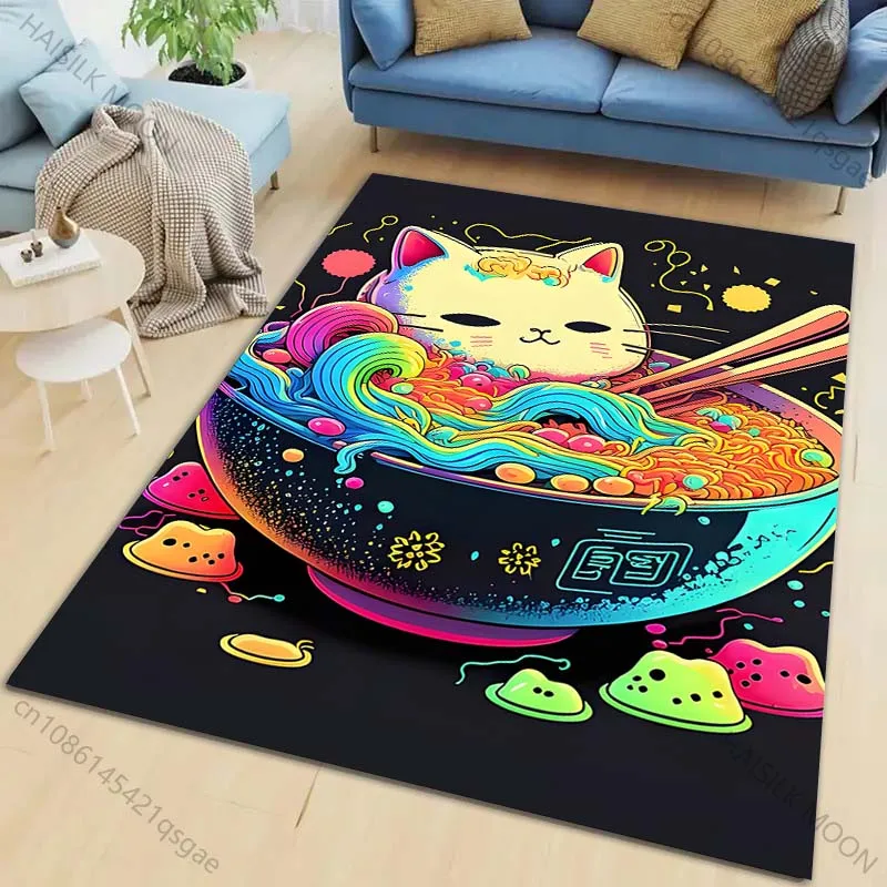 New product Cat head noodle bowl Carpet for Living Room Bedroom Bedside Floor Mat Cloakroom kids Play Mat Area Rug Large Size
