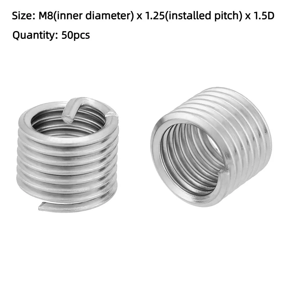 50pcs M8 x 1.25 x 1.5D Helical Threaded Inserts Coiled Wire Stainless Steel Thread Repair Insert Helical 6