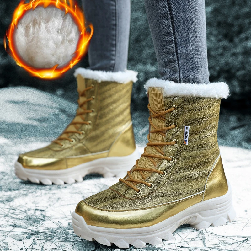 

Winter Snow Boots Women Warm Plush Soft Laced Anti-slip High-top Boots Women Wear-resistant Comfortable Hiking Shoes Women