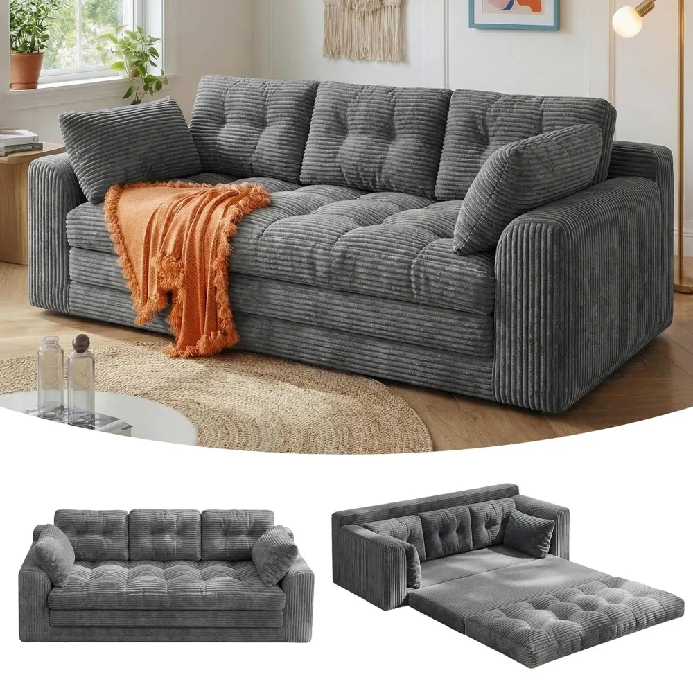 

3 Seater Convertible Folding Sofa Bed, Pull Out Sleeper Sofa with Pillows, Floor Couch Comfy Lounge, Customized