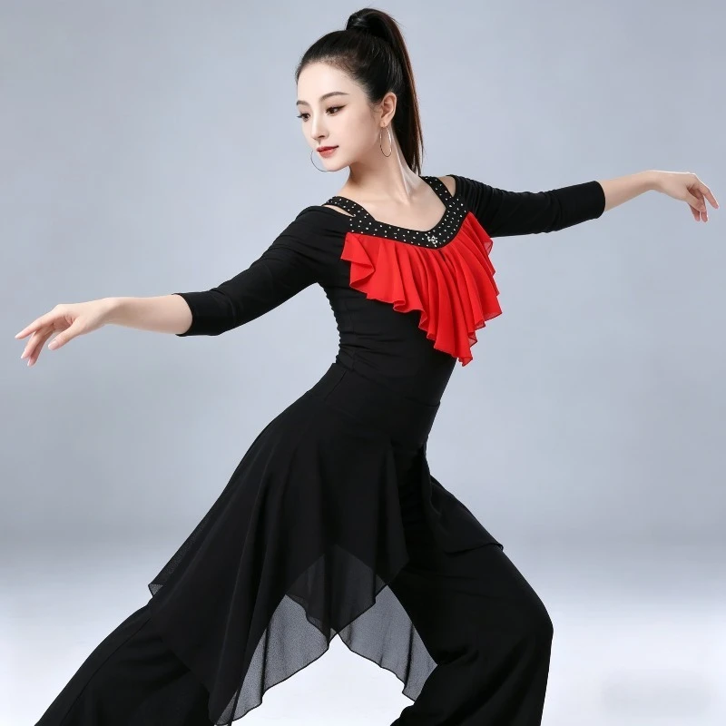 

Sexy Women Latin Dance Tops Sling Jumpsuit Shirts Ballroom Modern Salsa Tango Samba Dancewear Female Competition Stage Costume
