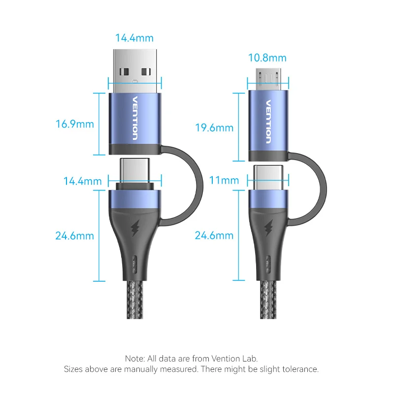 Vention New 4 in 1 PD 100W USB A Cto USB C Micro B Fast Charger Cable Braided Data Cord Wire for Samsung Galaxy OnePlus Laptop - Image 6