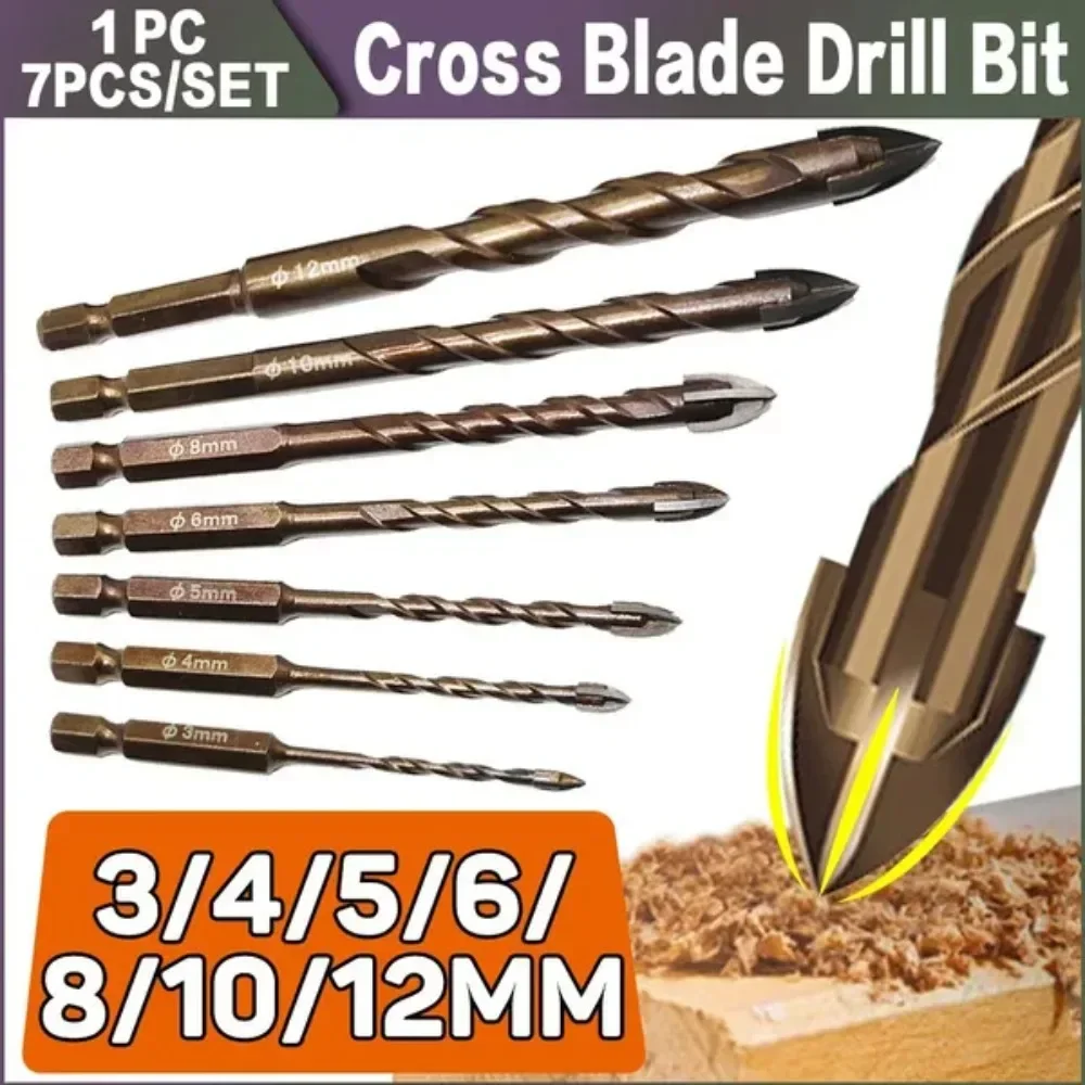 STONEGO Lengthen Cross Hex Tile Bits Glass Ceramic Concrete Hole Opener Alloy Triangle Drill Size 3/4/5/6/8/10/12 Mm