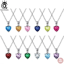 ORSA JEWELS 12 Birthstone Necklace 925 Sterling Silver Heart Pendant Necklace Sweet Heart Design Bride Statement Jewelry APN02