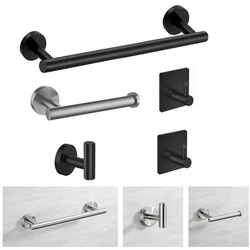 Bathroom Accessories Hardware Set Robe Hook Towel Rail Bar RackRound Black Stainless Steel Shelf Tissue toilet Paper Holder DIY