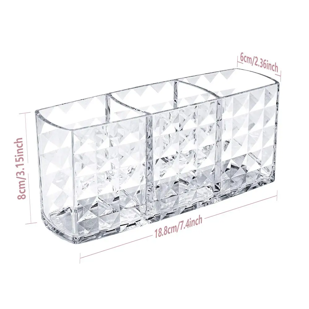 Makeup Brush Holder 3 Slots Clear Acrylic Cosmetic Makeup Organizer Eyeliners Lipstick Crystal Storage Box Dressing Table