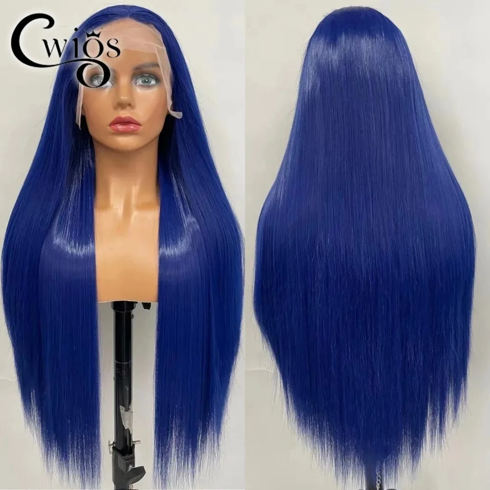 

CWIGS Blue Color Synthetic 13x4 Lace Front Wig Long Straight Heat Resistant Fashion Hairline for Black Women Drag Queen Cosplay