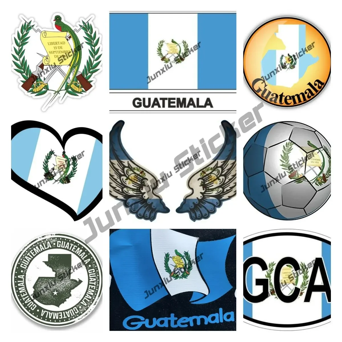 Guatemala Sticker Flag Country Wings Biker Vinyl Decal Country Code GCA Flag Sticker Shield Crest Travel Stamp Car Accessories