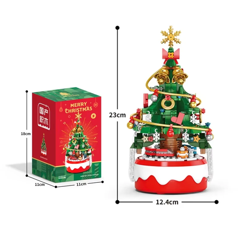 418PCS Christmas Tree Mini Blocks Rotating Music Box Light Ornaments Boys And Girls Christmas Birthday Gift Toys for Childrens