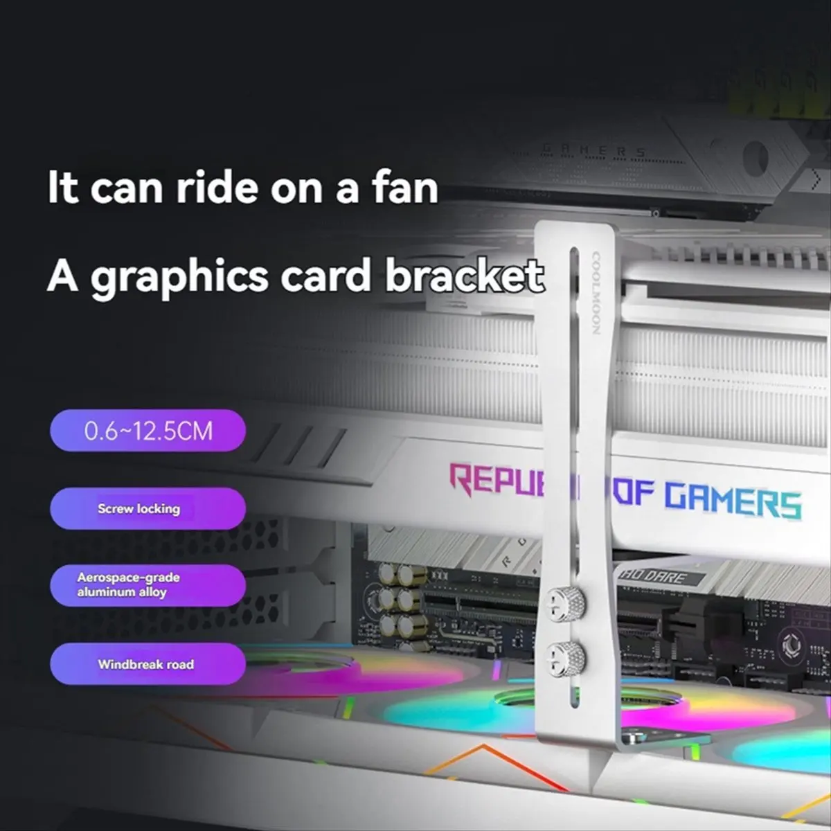 Aluminum GPU Brace Adjustable Graphics Card GPU Holder for Vertical GPU in PC Case Universal White