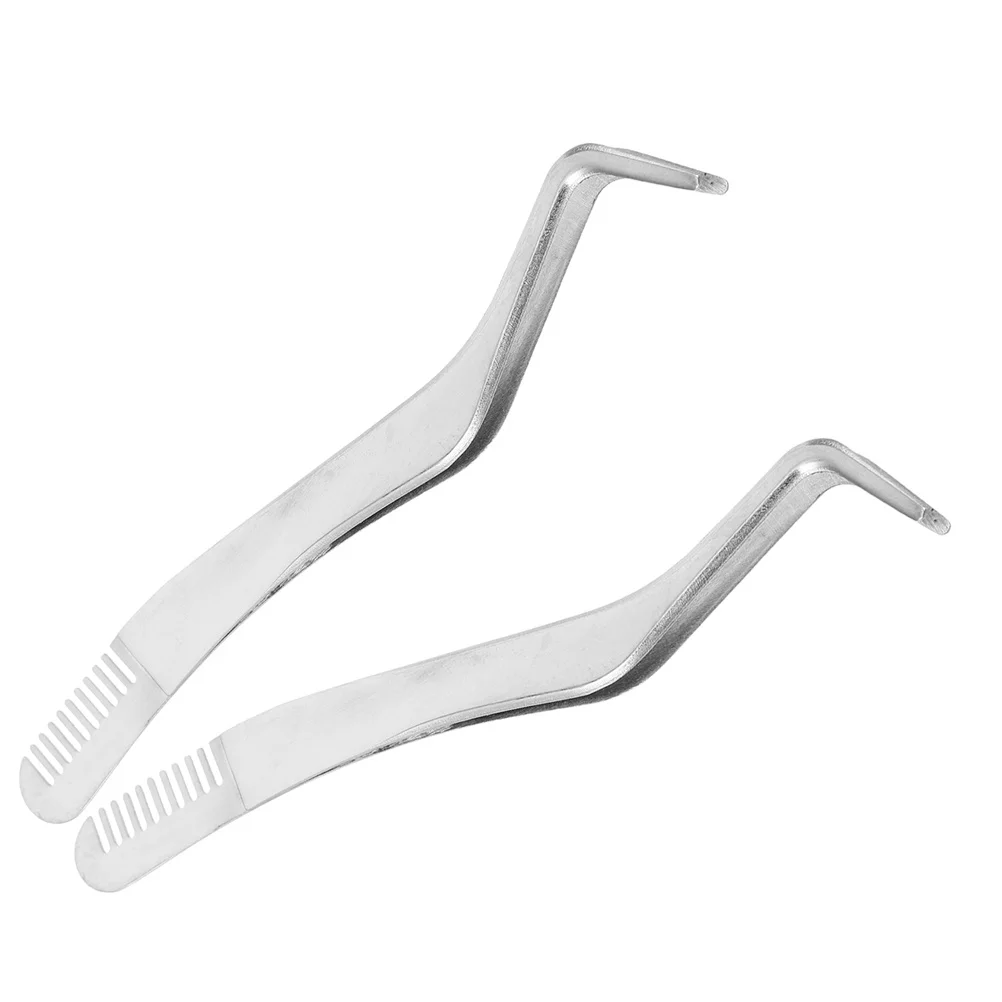 2 個のまつげエクステンションツールセット湾曲したピンセットステンレス鋼つけまつげアプリケーターコーム軽量ポータブル使用用