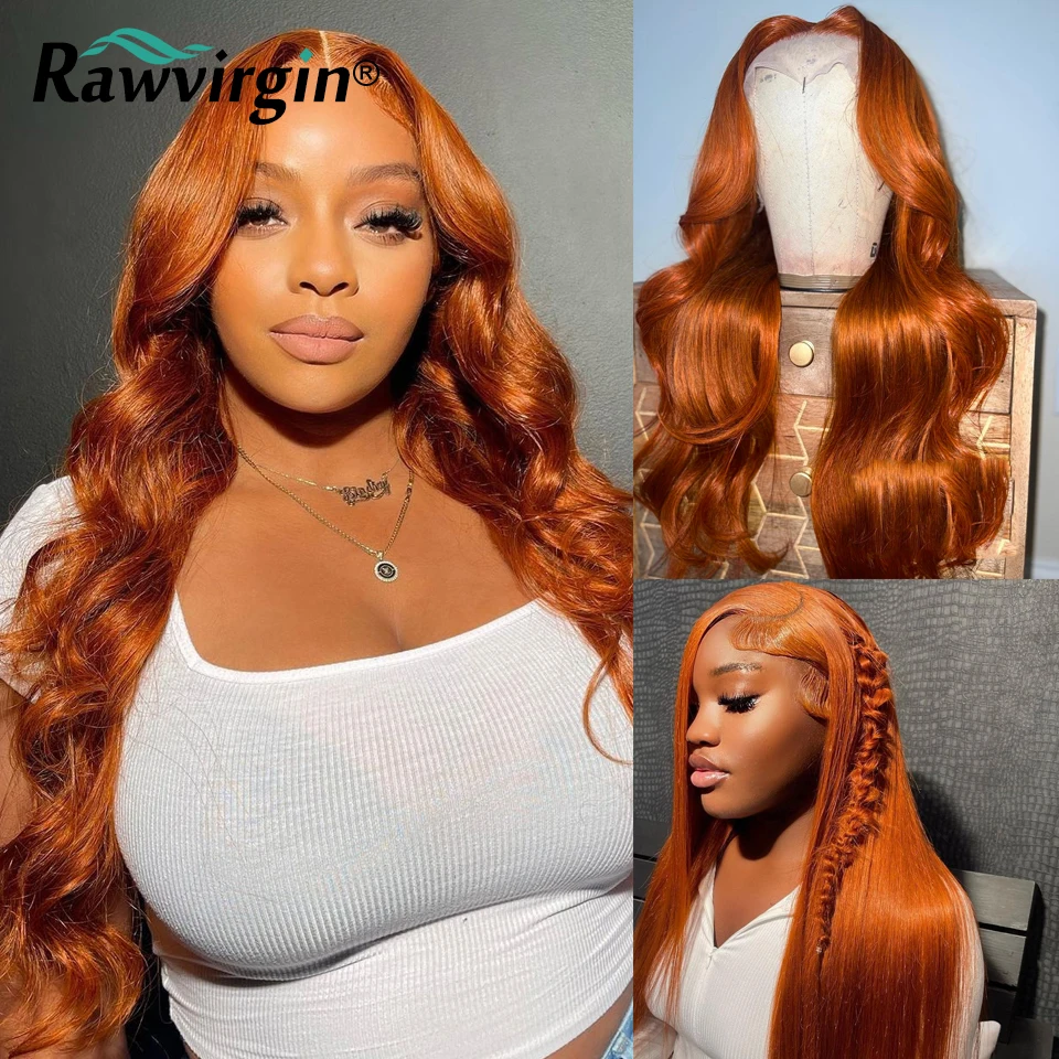 Ginger Orange Colored Human Hair Wigs 13x4 Lace Front Wig Brazilian Virgin Hair Transparent Lace Front Wig Orange Body Wave