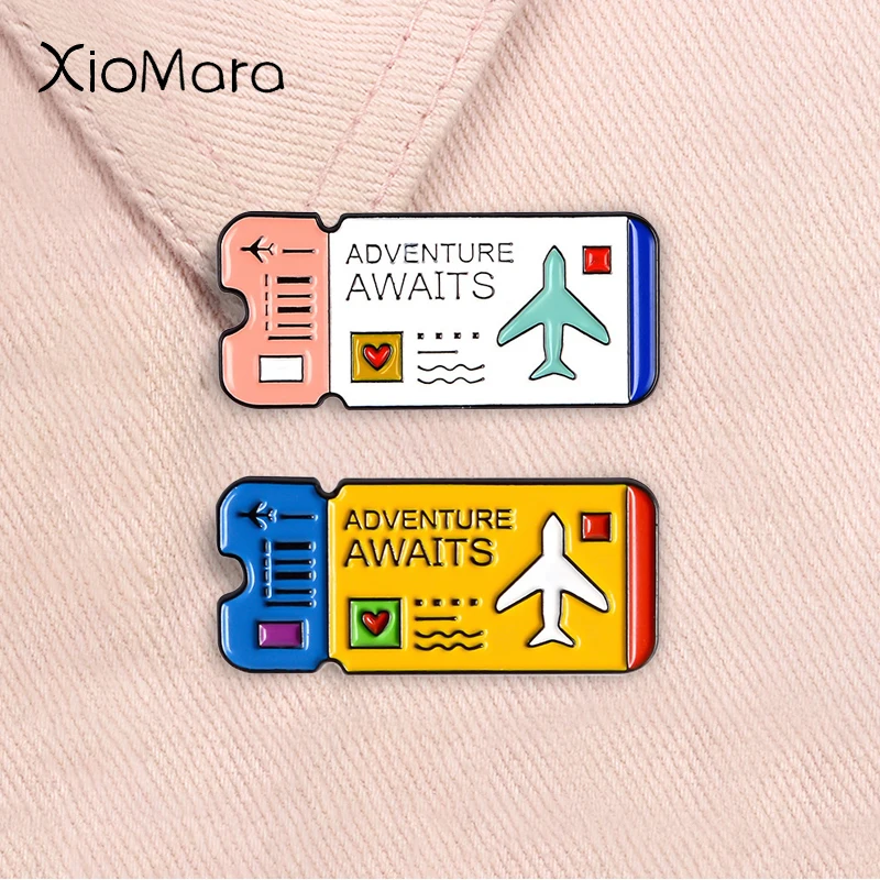 Outdoor Adventure Friends - Adventure Awaits Airplane Tickets Enamel Pins