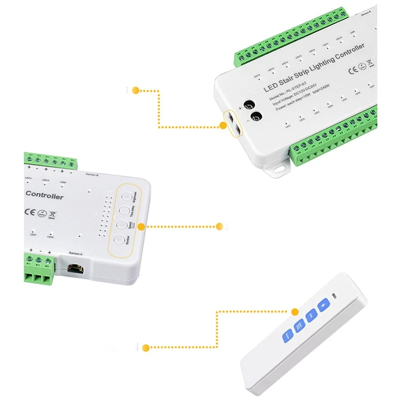 28 Steps Stair Lighting Controller With PIR Motion Sensor 28 Channels Stair Strip Dimmer DC12V 24V For Home Staircase