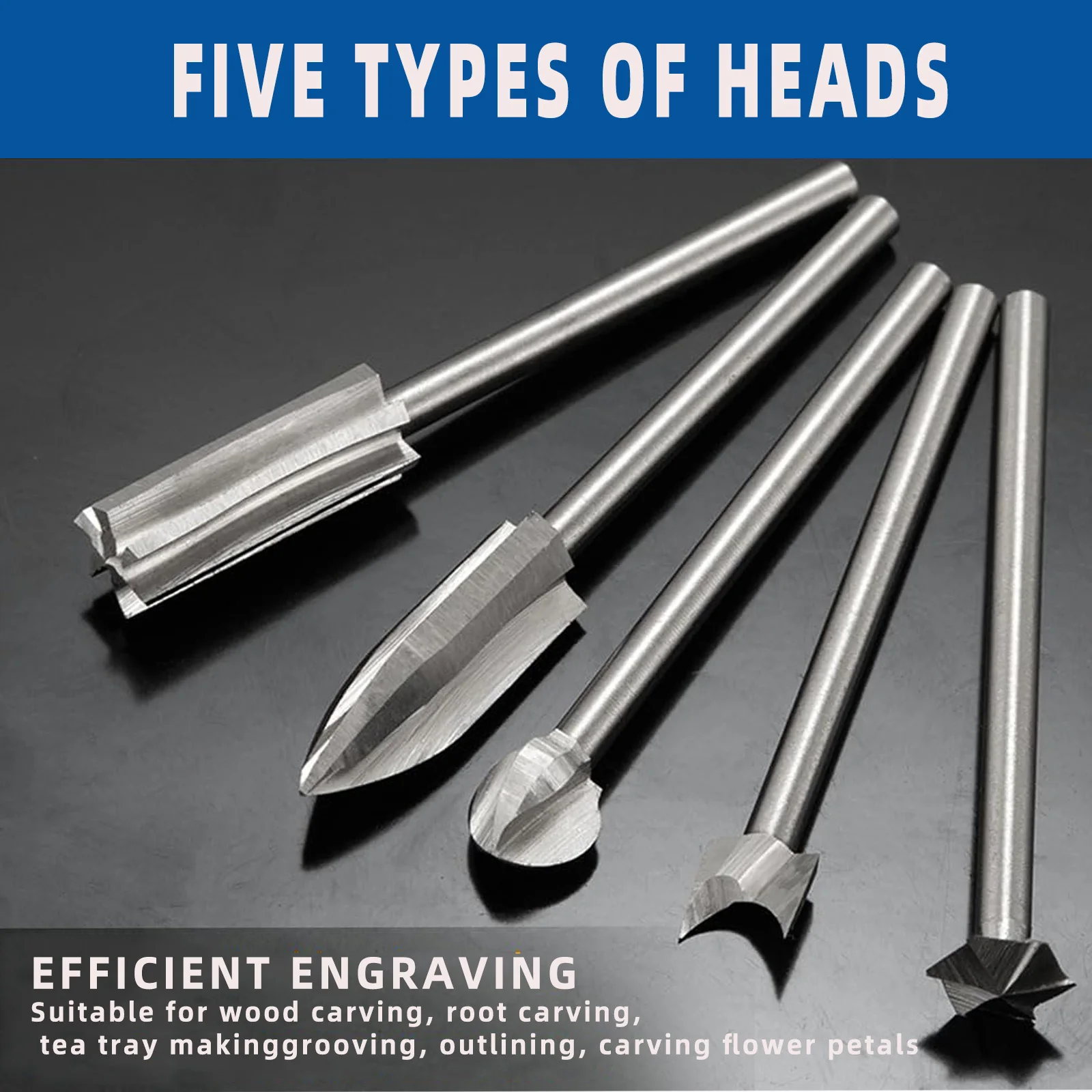 10PCS Set di punte da trapano per intaglio del legno 5 strumenti per intaglio 5 aste per affilare 1/8 "gambo universale fai da te incisione perforazione mini scolpire