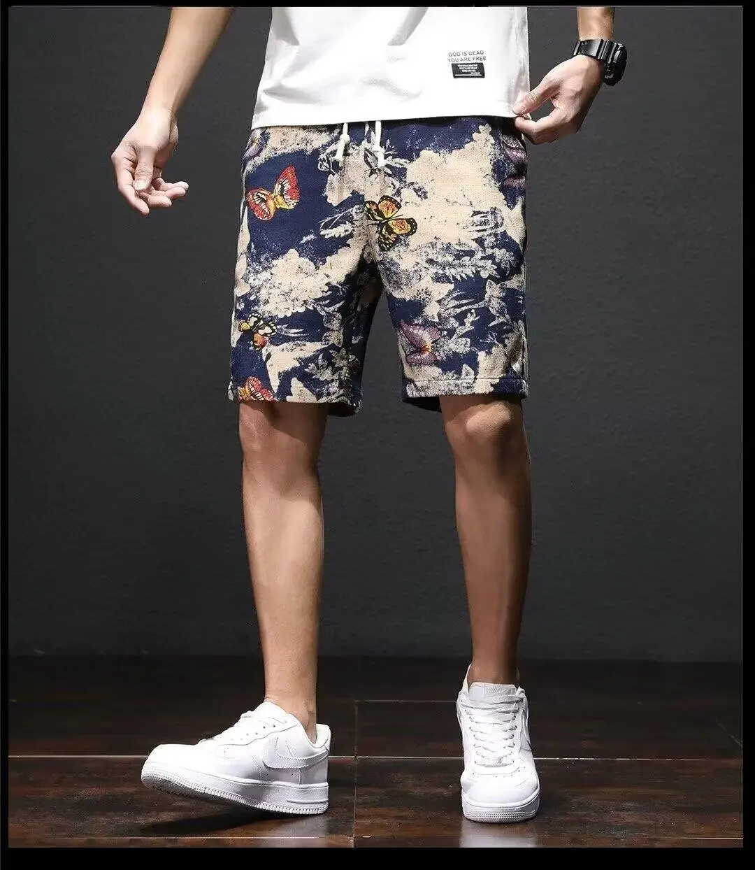 Summer Men Fashion Shorts Vintage butterfly Printing Clothing Man Casual Hawaii Vacation Shorts Male Drawstring Beach Shorts