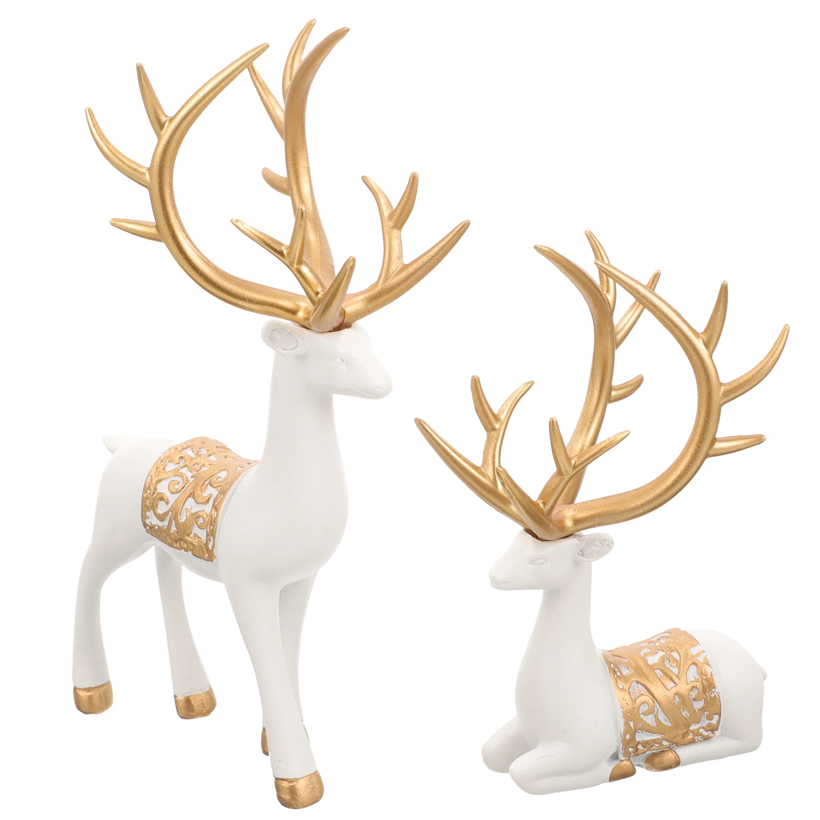 1Pair Tabletop Decor Elk Statue Artisan Crafted Reindeer Decoration for Christmas Holiday Party Room Office Indoor Display