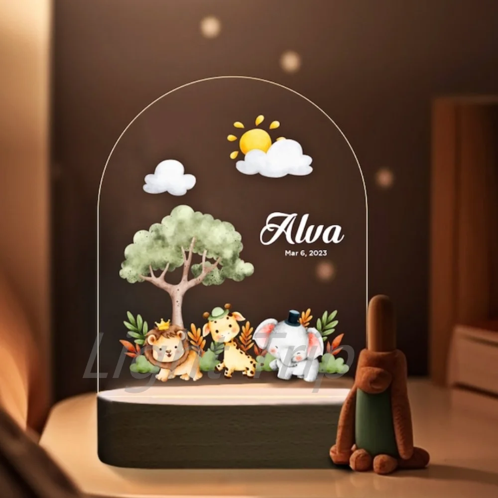 Imagem -05 - Personalizado Animal Night Light para Crianças Lâmpada Acrílica Personalizada para o Bebê Quarto Infantil Decoração do Lar Presente de Aniversário Neonate