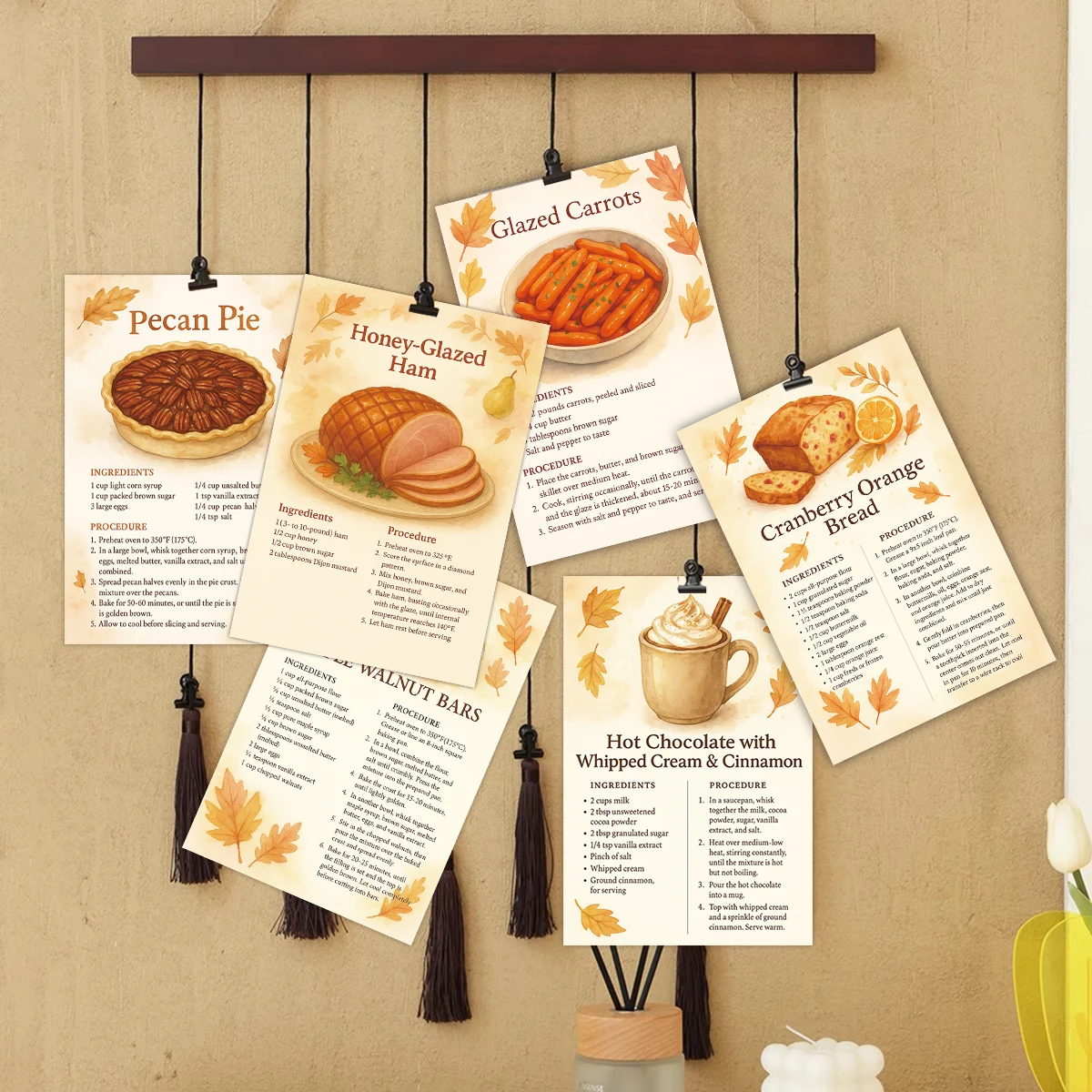 Kitchen Baking Wall Art - การ์ดภาพศิลปะติดผนังสูตรอาหารวินเทจ 20 ชิ้น พร้อมคำแนะนำขั้นตอนการทำ สำหรับตกแต่งบ้าน ร้านอาหาร