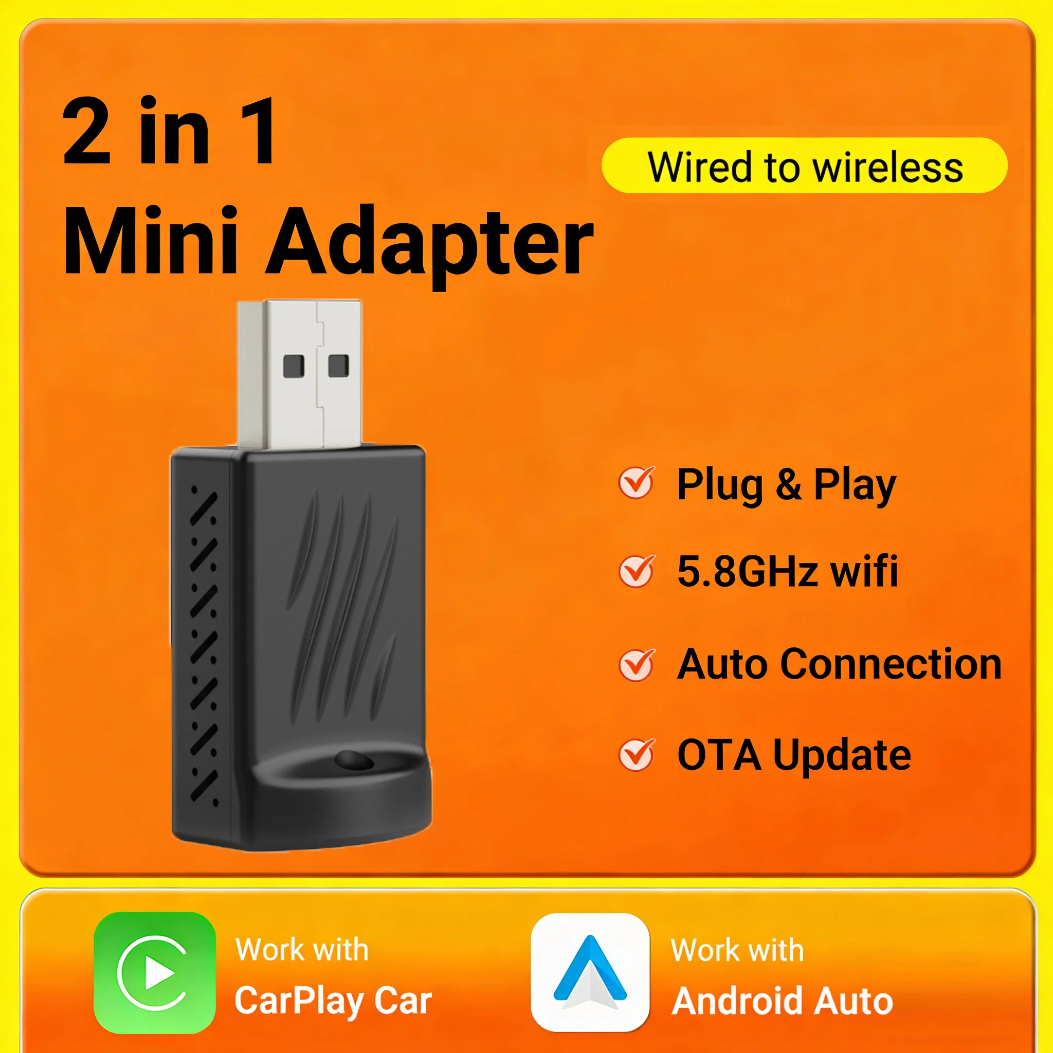 

Новый беспроводной адаптер CarPlay и Android Auto 2026 года, быстрое автоматическое подключение, компактный, Plug & Play для iPhone/Android, USB/USB-C без задержек