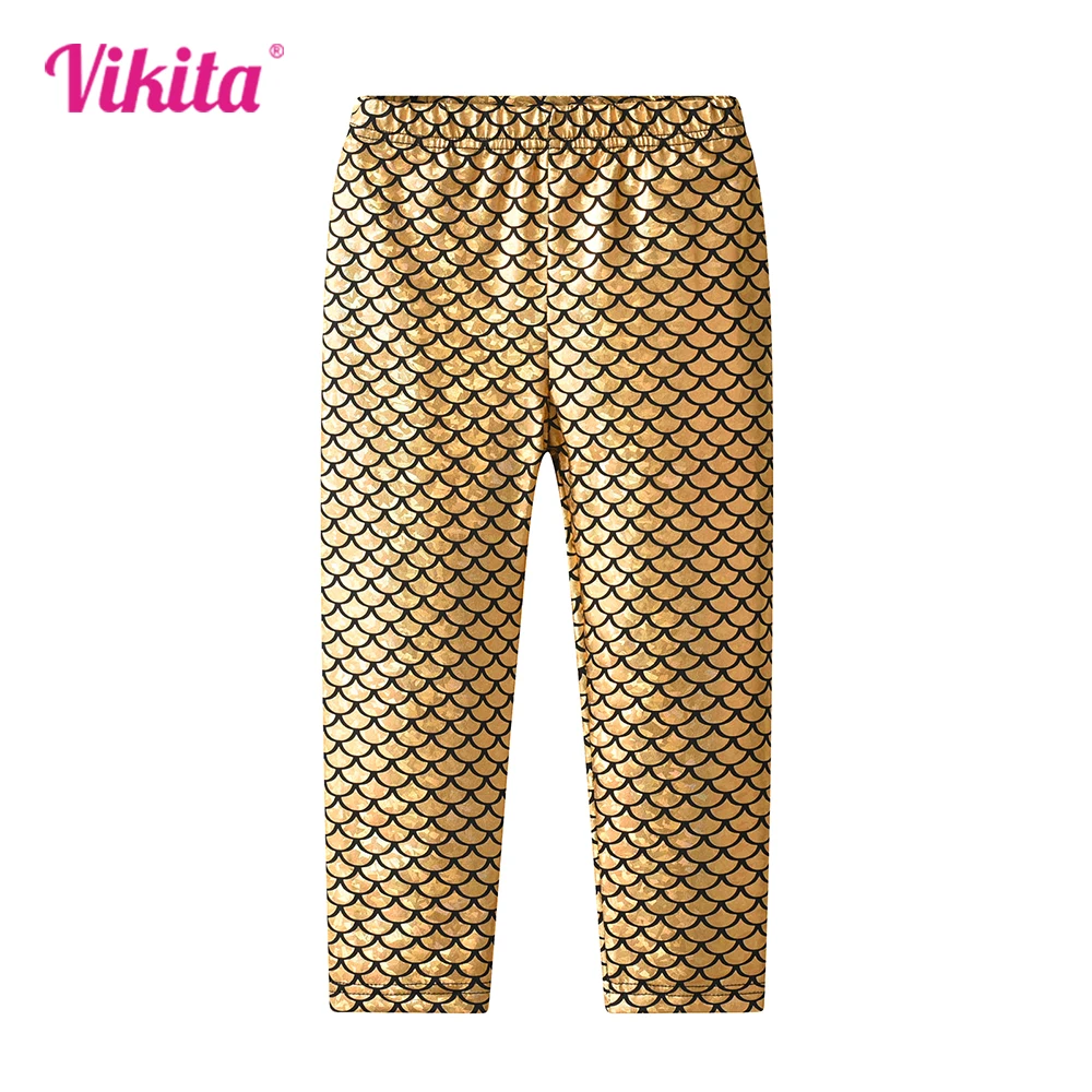 

VIKITA Girls Golden Leggings Kids Autumn Spring Trousers Girls Birthday Party Performance Stage Pencil Pants Kids Clothes 3-10Y