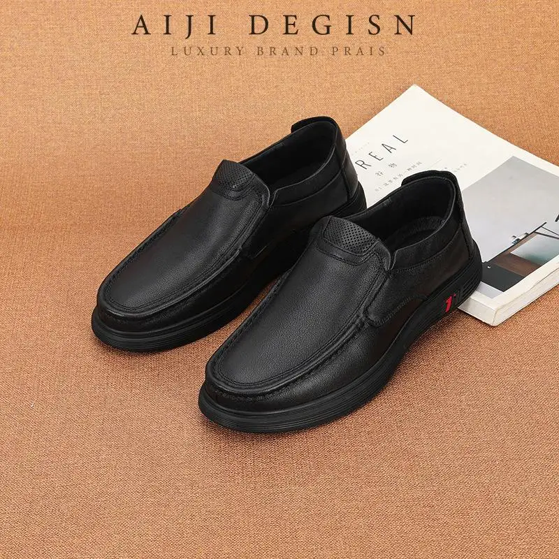

Retro All Genuine Leather Men's Shoes Casual Cowhide Shoes Black loafer Thick Soled Loafer Men Original Shoes