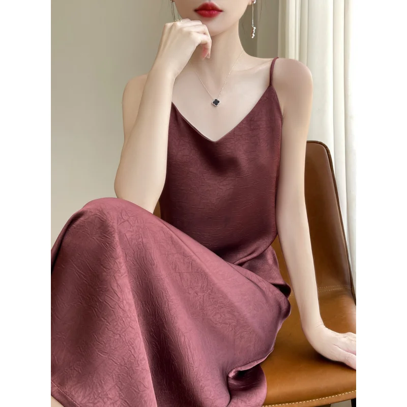 

2024 autumn Strap Satin a word WOMEN'S skirt new suspension dress