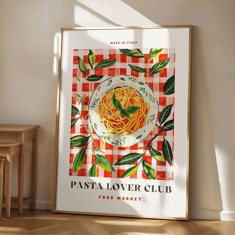 Retro Italian Traditional Food Oysters Lemon Pizza Liquer Illustration Poster Canvas Painting Wall Pictures Home Kitchen Decor