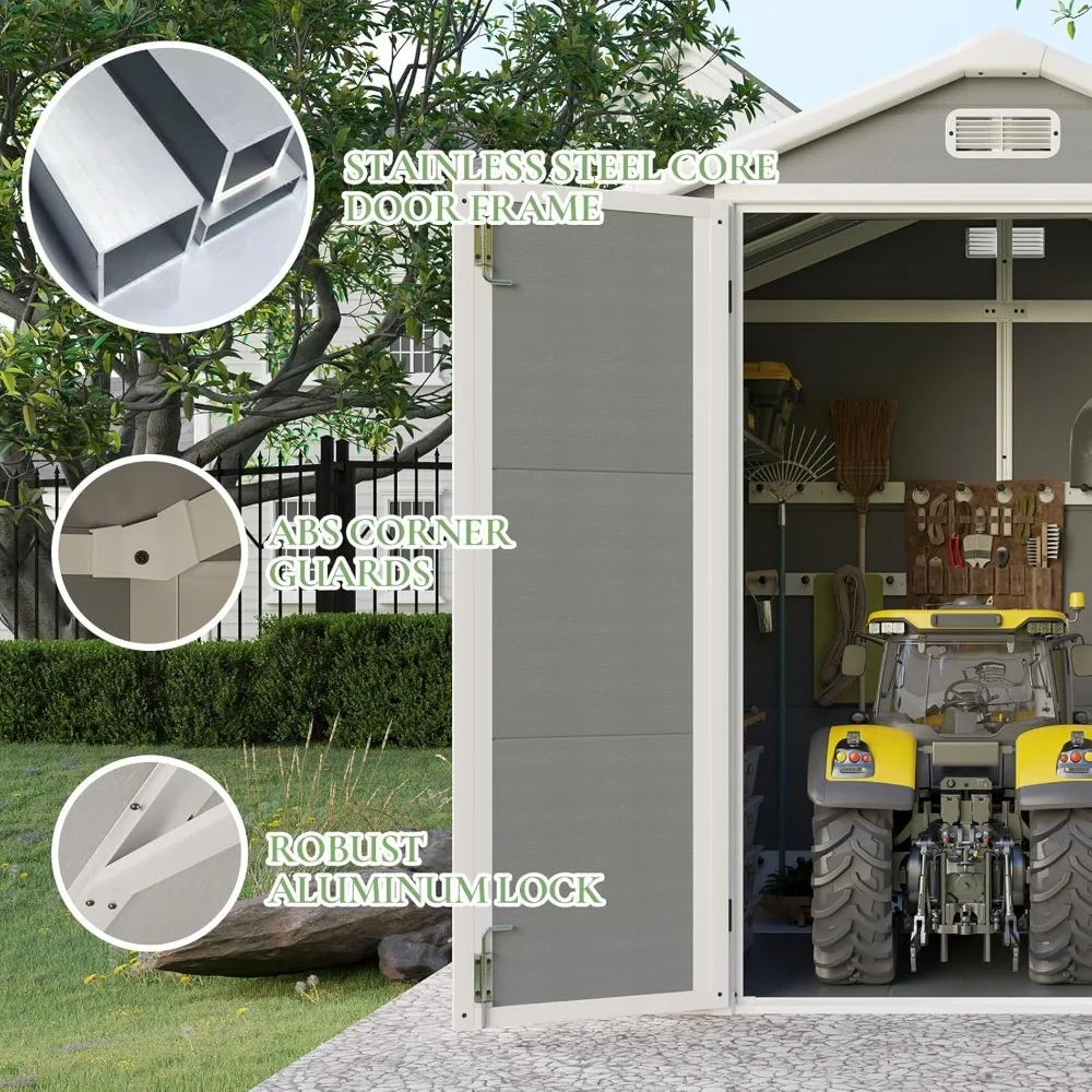 Resin Storage Shed with Flooring, Tool Shed with Windows and Stainless Steel Core, External Storage Shed, 5.5x4.4 Feet