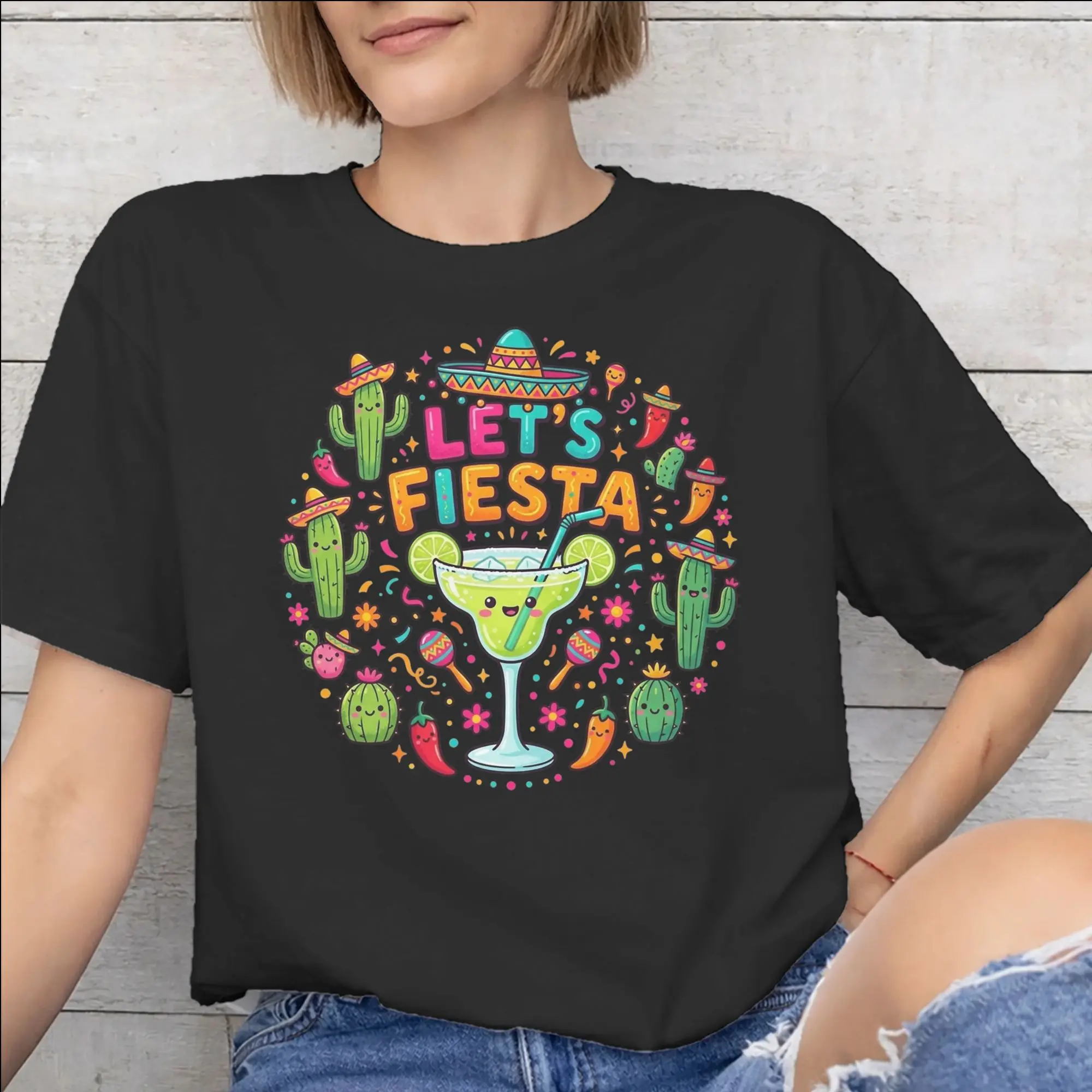 Let's Fiesta Cinco De Mayo  Tee Shirt for Men Women Graphic Printed T Shirts  Cotton Clothing