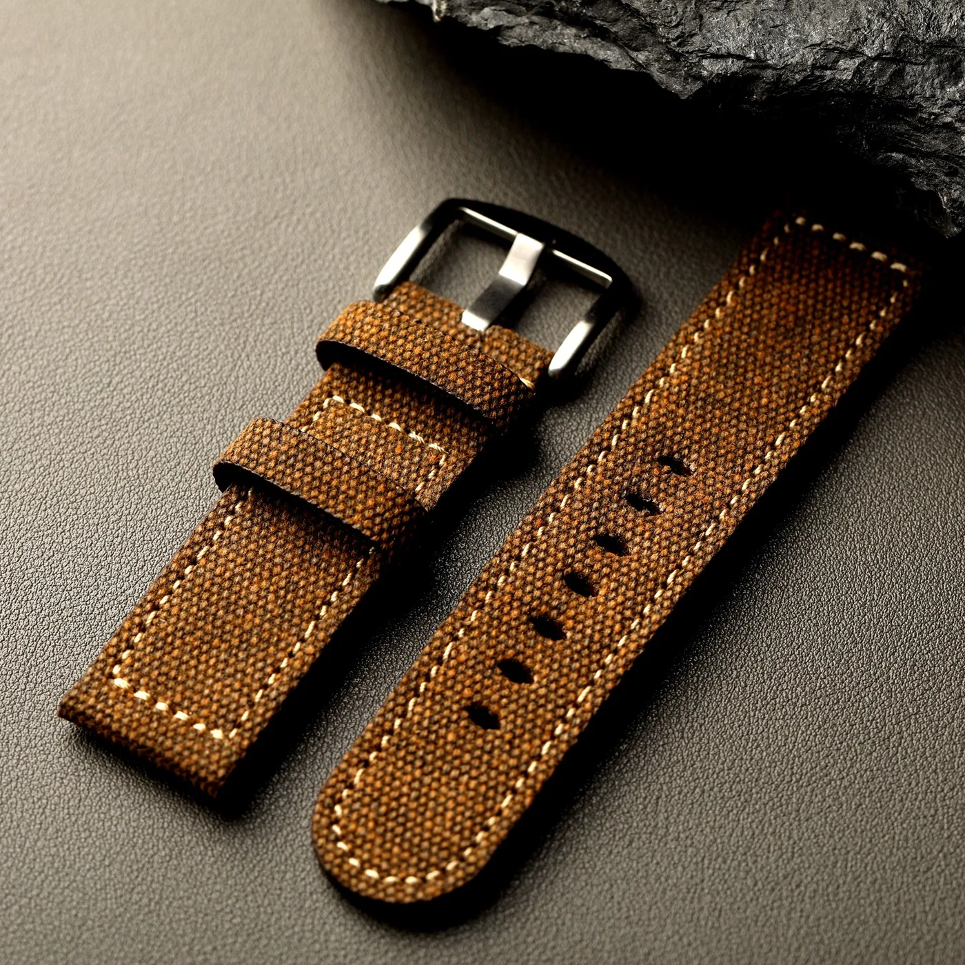Retro canvas strap, 20MM 22MM 24MM brown soft, wear-resistant, dustproof strap, rugged style, waterproof men's report strap