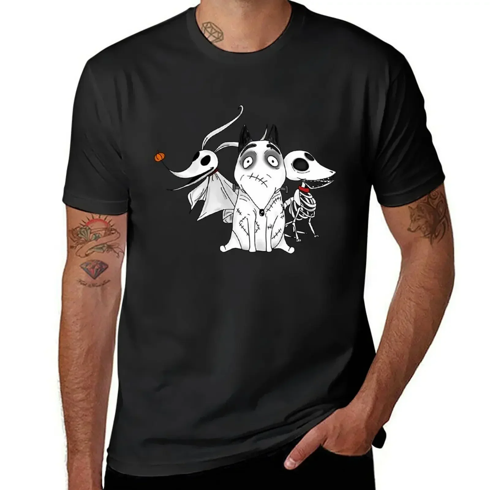 ZERO, SCRAPS and SPARKY dog Tim Burton Movies T-Shirt blue archive graphic t shirt vintage mens tall t shirts