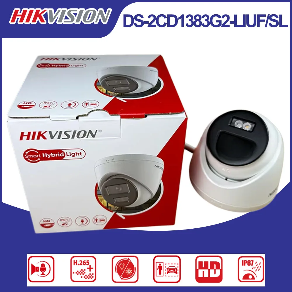 Hikvision DS-2CD1383G2-LIUF/SL 4K 8MP POE Turret Camera Dual Light AI Human Vehicle Detect Two-Way Talk IP67 Outdoor Camera