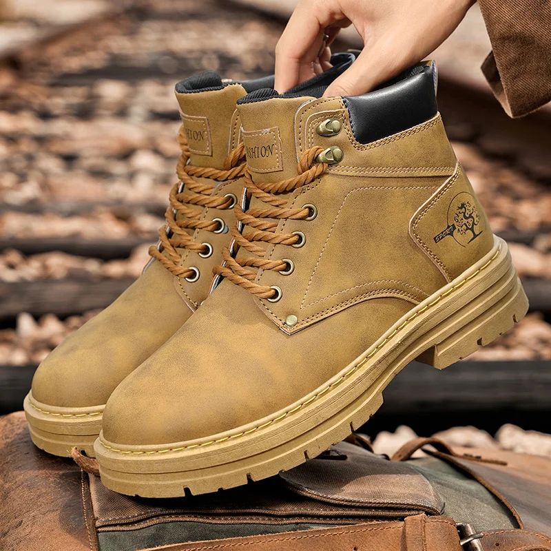 

Модные брендовые мужские ботинки, осенние коричневые ботильоны, мужские удобные рабочие ботинки на платформе, мужские уличные мотоциклетные ботинки botas masculino