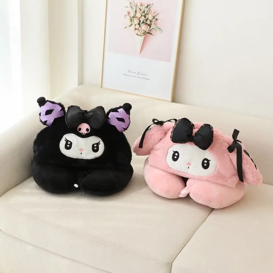 Cute Sanrio My Melody Hooded U shped Plush Pillow Soft Comfortable Cartoon Anime Kuromi Lunch Break Pillow Travelling Pillow