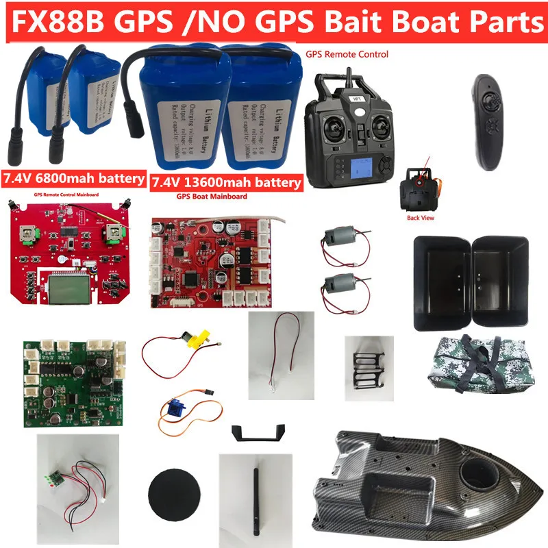 7.4V 13600mAh 6800mah Battery/Remote Control/Recevier/Handle/Charger/Motor/Boat Cover/Light/Antenna/Servo for FX88B Bait Boat