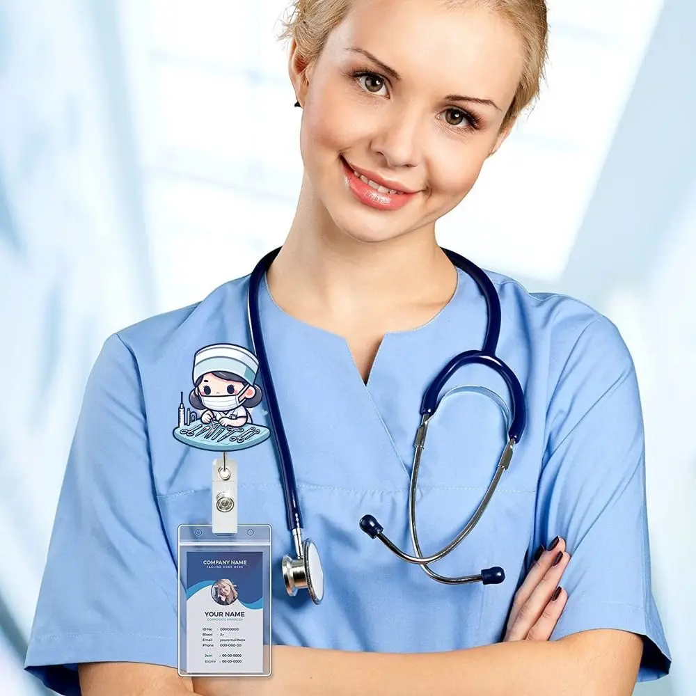 NEW Retractable Nurse Badge Holder Lanyard Acrylic ID Badge Reels ID Badge Clip ID Card Decoration