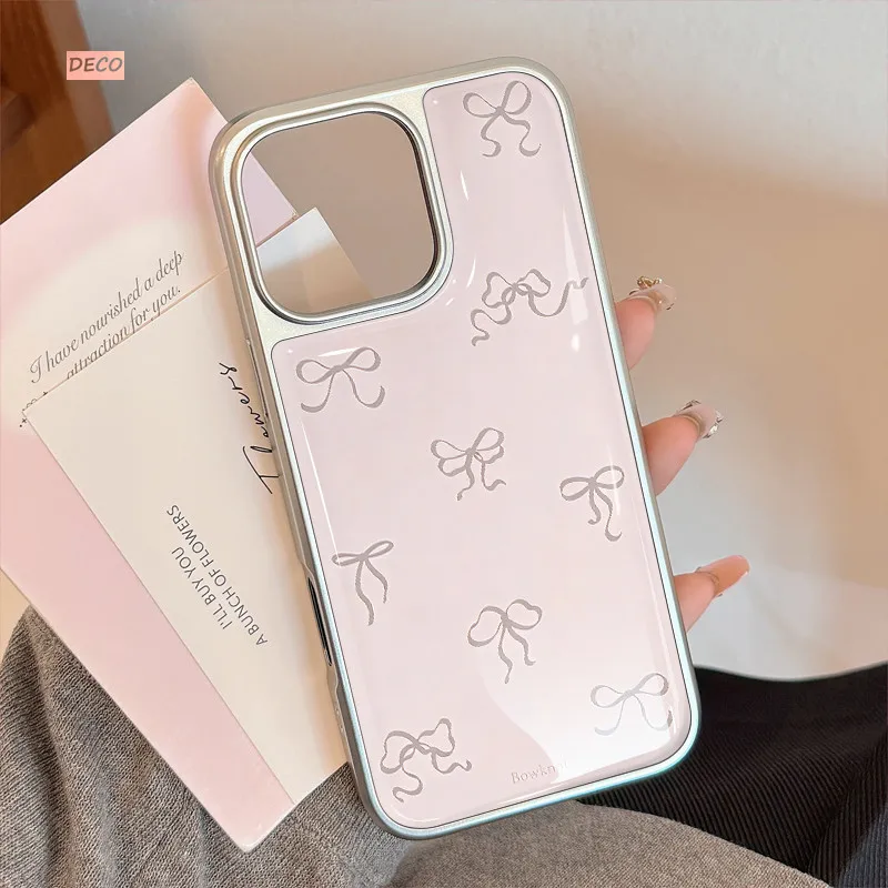 Elegant Bow Pattern Tpu Case Resin Silver Edge Epoxy Phone Case Anti-drop  FOR Samsung Galaxy 23/24/25/26 PLus FE ULTRA EDGE