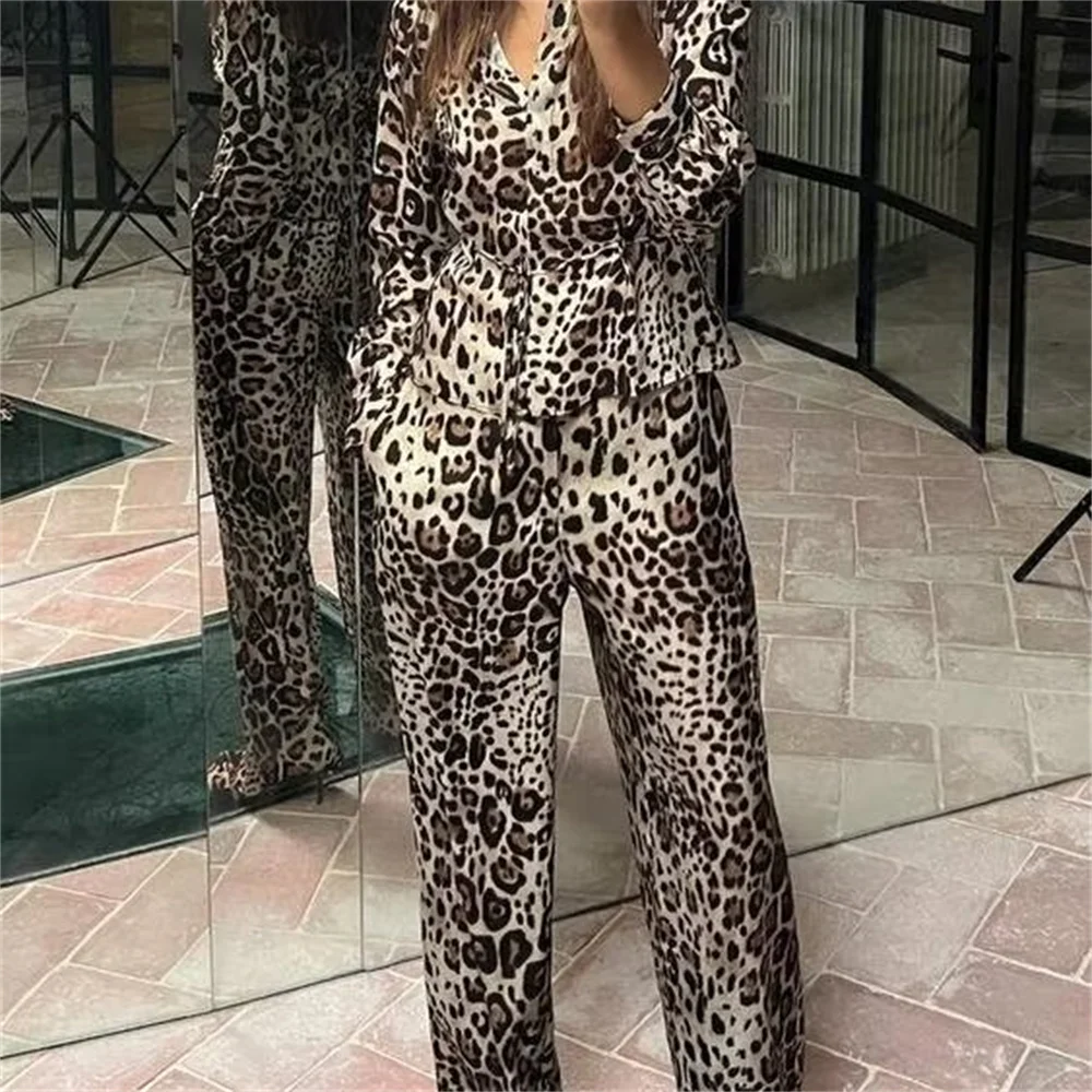 2024 ZAR4 Summer New Women\'s Fashion Versatile and Fashionable Animal Pattern Printed Shirt Straight Leg Long Pants