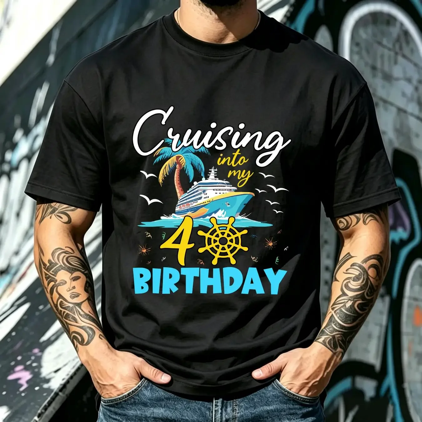 washed T Shirt Cruising Into My 40Th Birthday 40 Years Old Cruise Size S 5XL long or short sleeves vintage Washed Slightly